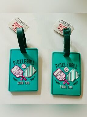New 2 Pickleball Luggage Tags Green and Pink